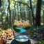 Placeholder: Create hyper-realistic photo of a glass tumbler in a wild forest. Inside, a miniature [New York] with landmarks. A trasparrent 3D text of [New York] blends naturally into the landscape . Soft bright daylight, reflections, and subtle imperfections like fingerprints. DSLR quality, sharp focus.