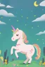 Placeholder: kids illustration, a cute unicorn playing in field, cartoon style, thick line, low details, vivid color