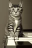 Placeholder: A young beautiful cat, portrait, is playing on a nice piano, in Vienna,