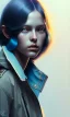 Placeholder: girl, cute, beautiful, head and shoulders portrait by Greg Rutkowski, black skin, blue hair, denim jacket