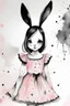 Placeholder: Watercolor black and white with pink dress bunny girl