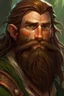 Placeholder: Gnom, braune lange wilde Haare, große, auffällig dicker Nase, gepflegter Bart, kein Vollbart, grüne Augen, sehr jung (etwa zwanzig Jahre) , Druide, gebräunte Haut, Zeichen im Gesicht