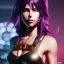 Placeholder: revy black lagoon, purple hair, black tank top, jean shorts, tribal sleeve left arm, portrait shinkai makoto, studio ghibli, studio key, madhouse anime studio, artgerm, lau rossdraws james jean marc simonetti pixiv