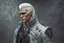 Placeholder: A white masculine human with white hair. A Lot of Battle Scars. Full body. Dark Military clothes. HD