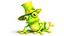 Placeholder: fantasy illustration a funny green frog wears a yellow hat