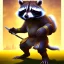 Placeholder: racoon fighter warrior monk jumpkick, furry body