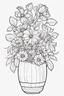 Placeholder: outline art for cute flower in vase woman holding coloring pages with which, White background. sketch style, clean line art, white background, no shadow and clear