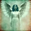 Placeholder: appearing angel [vintage style noisy scratches glitches, Shot the texture and then rewound the film and double exposed from a 1970 B series movie]