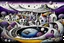 Placeholder: whimsical, weird ball-like houses stand in village in weird whimsical landscape with long bridges, , futur-surreal vibe with abstractions, around surreal cracked painted weird land with dark purple, gray, black, white, brown, and deep colors. style of Chagall , of Minjae Lee and Tim Burton, absurd beauty picture. weird bizarre absurd, nightmare, big neuron network background and thin bridges, surreal cinematic vibe