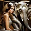 Placeholder: female humanoid robot, beautiful like a supermodel from the sixties, beautiful eyes, sexy, helmut newton, glass bubble, elephant sculpture, lord ganesha