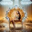 Placeholder: very beautiful fashion lady sitting on a luxury chair made of big diamonds wearing nice bride, lights reflecting on diamond and her jewels