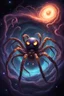 Placeholder: A cosmic spider slithering trough a hole in space and time, multiple glowing eyes,eldritch creature design