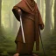 Placeholder: brown robed monk in the forest