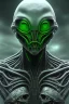 Placeholder: alien, head, evil,green eyes, weapons, blood, 8k, finely detailed, photo realistic, HR Giger style