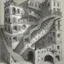 Placeholder: A building with stairs upside down and in several spacial dimensions and directions by artist "Escher" and "Piranesi"