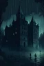 Placeholder: Old creepy dark castle, night, rain, 80’s comics book aesthetics