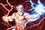 Placeholder: A detailed illustration of Zeus holding two lightnings in front of himself. Portret. He is moving the lightnings to gether to form a Z. One lightning is red and the other one is white. He is moving them together and there are flashes of lightning exploding from his powerfull move. The lightning is in the shape of half the letter Z. The red half is the top half, the white half is the bottom half.