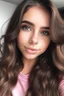 Placeholder: girl , brown eyes, pink lips, long brown wavy hair and dimples