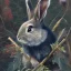 Placeholder: fantasy magic, sharp focus, illustration, highly detailed, digital painting, concept art, art germ and Paul Lewin and Kehinde Wiley, masterpiece silver solo rabbit, dark blue aye