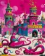 Placeholder: A magenta snowy castle with snake statues painted by Wassily Kandinsky