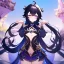 Placeholder: Clear focus,High resolution, Black long fluffy hair, and purple eyes, wearing a Genshin Impact Inspired Outfit,Detailed Clothes,A little bit revealing, must wear a short skirt,hands up, crying