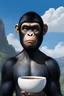 Placeholder: full body - Horror of the Planet of the Apes - black hair, Deep Blue Eyes - head and shoulders portrait - Lenna, part chimpanzee, part human, short, bowl-cut, straight black hair, the bangs cut straight across the forehead, she resembles a Zira from the Planet of the Apes, and she resembles Spock - Mountains, blue skies, clouds, red roses, blue roses, yellow roses, honeysuckle roses, carnations, lilacs, professional quality, 32k, UHD, glossy, 1080p, Extremely high resolution Digital photograph