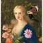 Placeholder: portrait of blonde woman with flowers and birds