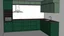 Placeholder: dark green kitchen like in the photo with forest wallpaper on the wall, very realistic