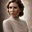 Placeholder: hyperspace background, complete and photo realistic detailed head to waist stunning photo realistic portrait of carrie fisher as Princess Leia in star wars with photo realistic updo hair by Mandy Jurgens and mucha and Richard Schmid and chuck close and chie yoshii, extraordinary and detailed ceremony dress of star wars,brown eyes