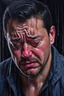 Placeholder: a man crying in rain oil painting