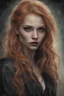 Placeholder: Vampire, eye candy Alexandra "Sasha" Aleksejevna Luss oil paiting style Artgerm Tim Burton, subject is a beautiful long ginger hair female vampire