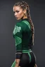 Placeholder: a Celtic girl with braids in a dark tight sport outfit