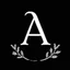 Placeholder: 2 branches(crossed at bottom, arching upward wreath), Letter A in Middle, delicate linework, sharp image, white vector on black background
