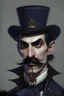 Placeholder: Strahd von Zarovich with a handlebar mustache wearing a top hat looking confused