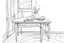 Placeholder: Minimalist outline of a kitchen table still life in pencil in the style of the sketches of Van Gogh