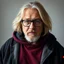 Placeholder: cool blonde hair blonde eyes guy 55 years old rodfessor big fat, smart long hair dark ,,, film maker director,,, wearing glasses yound in a hoody talking about philiophy ton his friends, style life realism