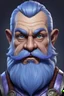 Placeholder: Generate a D&D character. Middle aged Deep Gnome with a horseshoe hairline and facial hair all hair is white and has lost any color. His skin is a mix between blue and purple, a rounded nose. His face must be deadpan and show no expression.