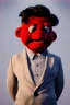 Placeholder: Waist up muppet Portrait, Kim Jong-un muppet doll, black suit, photo studio, red background, unreal engine 5, concept art, art station, ray tracing, lumen lighting, ultra detail, volumetric lighting, 3d.