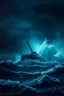 Placeholder: A ship sinking with high waves a and stormy weather Scary siren in the dark ocean, night