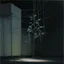 Placeholder: Minimal abstract oil painting of a plant in concrete warehouse brutalist architecture and hanging wires illuminated at night.In the style of Justin Mortimer and Frances Bacon