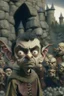 Placeholder: mr bean as goblin kid among other goblins in stone castle, 4 k, trending art, depth of field