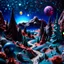 Placeholder: Detailed creepy landscape made of modeling clay, stars and planets, Roger Dean, Tim Burton, strong texture, Ernst Haekel, extreme detail, Max Ernst, decal, rich moody colors, sparkles, bokeh, odd