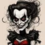 Placeholder: create a caricature of a savage, sullen, gothpunk vampire girl with highly detailed and refined facial features and hair, clothed in an ornate Gothic rags and fishnet stockings, in the caricature cartoon style of Gerald Scarfe and Ralph Steadman, precisely drawn, boldly inked, vividly colored, 4k