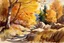 Placeholder: Sunny day, autumn trees, rocks, fantasy, mountains, epic, john singer sargent watercolor paintings