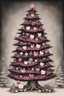 Placeholder: Christmas tree but with hello kitty heads as decorations, by <John Kenn Mortensen>, darkpink tones,