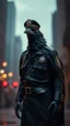 Placeholder: a crow wearing a police dress realistic , pro photography , high quality, and cinematic scene