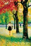 Placeholder: Trees, forest, autumn, grass, distant people, flowers, claude monet, and berthe morisot impressionism paintings