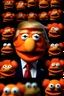 Placeholder: Waist up EVIL muppet Portrait Accurately representing Angry evil Orange Donald J Trump as muppet doll made of felt, Evil president, photo studio, black background, unreal engine 5, concept art, art station, ray tracing, lumen lighting, ultra detail, volumetric lighting, 3d. He looks 80 years old.