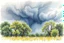 Placeholder: summer thunderstorm, Trees, , Dark Clouds, Bad Weather, June, wet in wet Modifiers: beautiful Arthur Rackham Jean-Baptiste Monge Josephine Wall Thomas Wells Schaller shabby chic Pencil and pastel sketch pastel patchwork line art