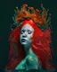 Placeholder: mermaid with Red haired hair, coral crown coral and water algae on body and black background